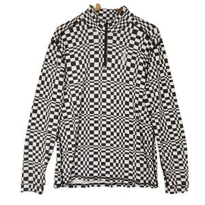 Mons Royale Cascade Merino Wool Quarter Zip Men's XXL Black White Checkerboard